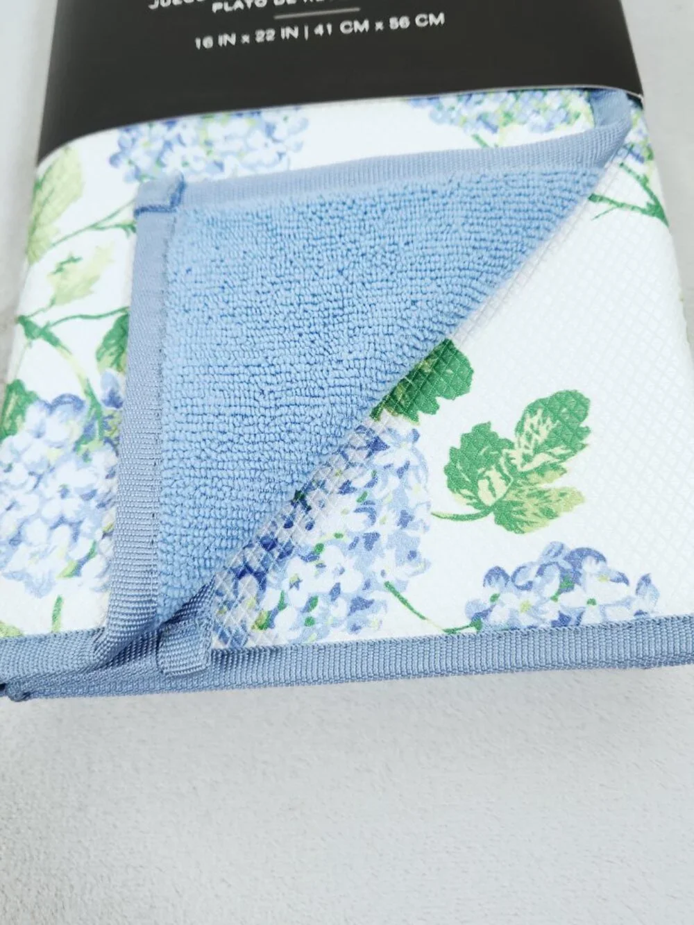 Ralph Lauren Set of 2 Drying Mats Reversible 16 in x 22 in Blue Hydrangea Floral